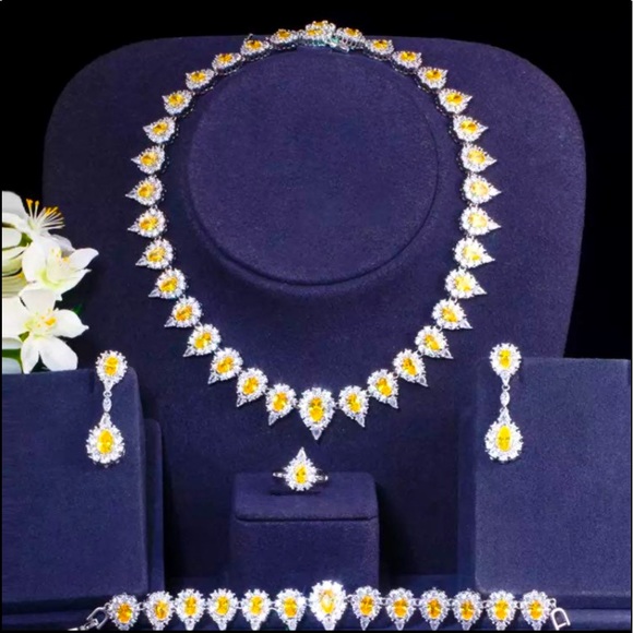 AAA CZ & Citrine TearDrop bridal jewelry set